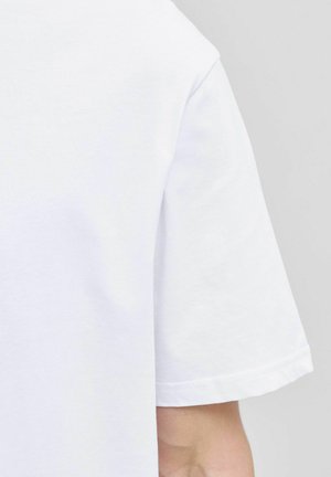 White cotton T-shirt with a relaxed fit, short sleeves, and a simple crew neck. Smooth texture with clean seams.