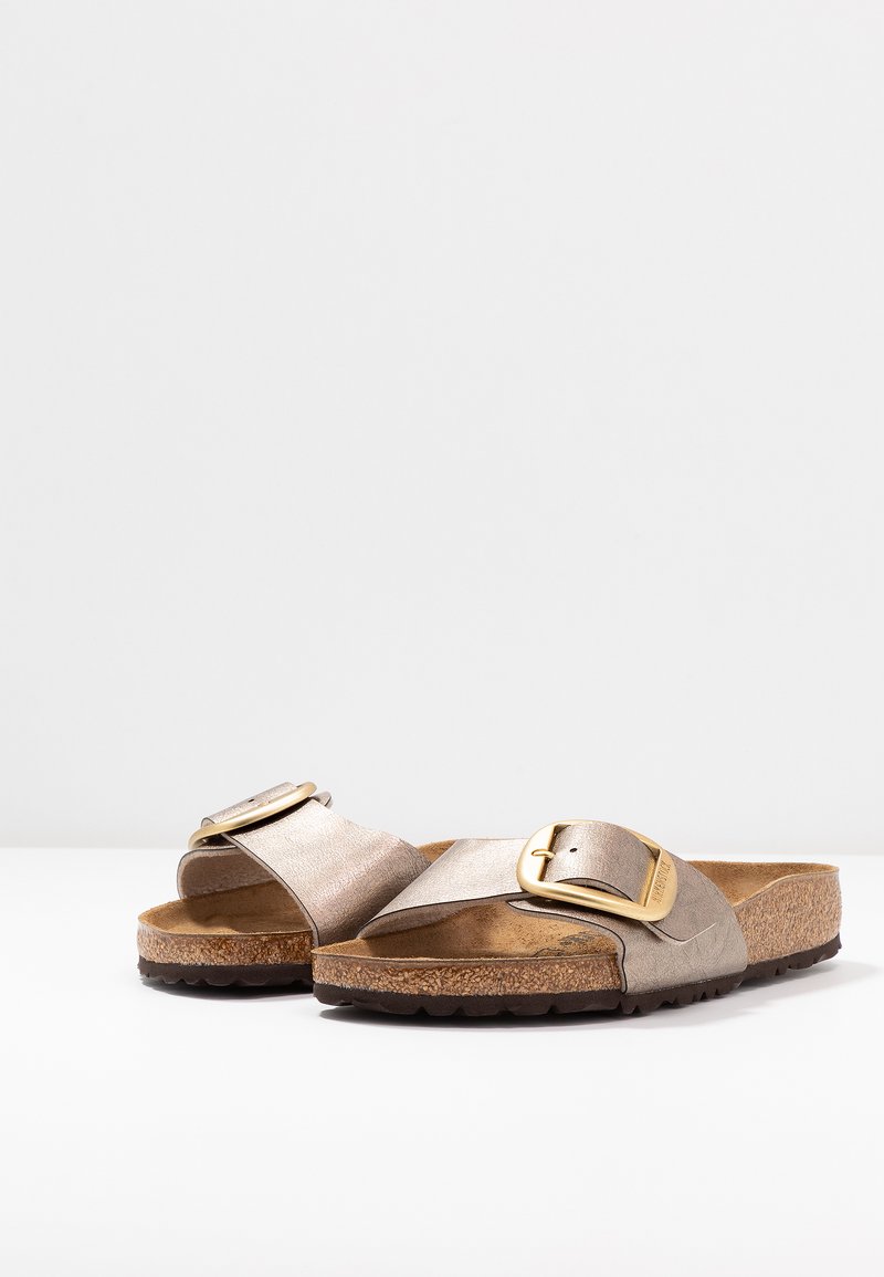 madrid big buckle graceful taupe leather mules