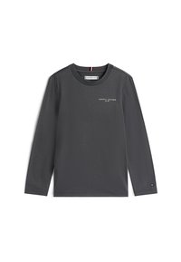 Langärmliges graues Shirt aus glattem Stoff. Verfügt über einen Rundhalsausschnitt, einen minimalistischen Druck des Logos und einen kleinen Flaggenakzent am Ärmel.