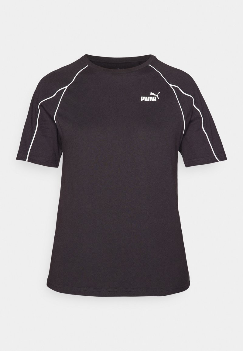 T-shirt nera a maniche corte realizzata in cotone misto. Presenta cuciture bianche a contrasto e logo sul lato sinistro del petto. Design con colletto tondo.