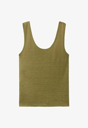 Ärmelloses olivgrünes Tanktop mit tiefem U-Ausschnitt und einfachem, nahtlosem Design.