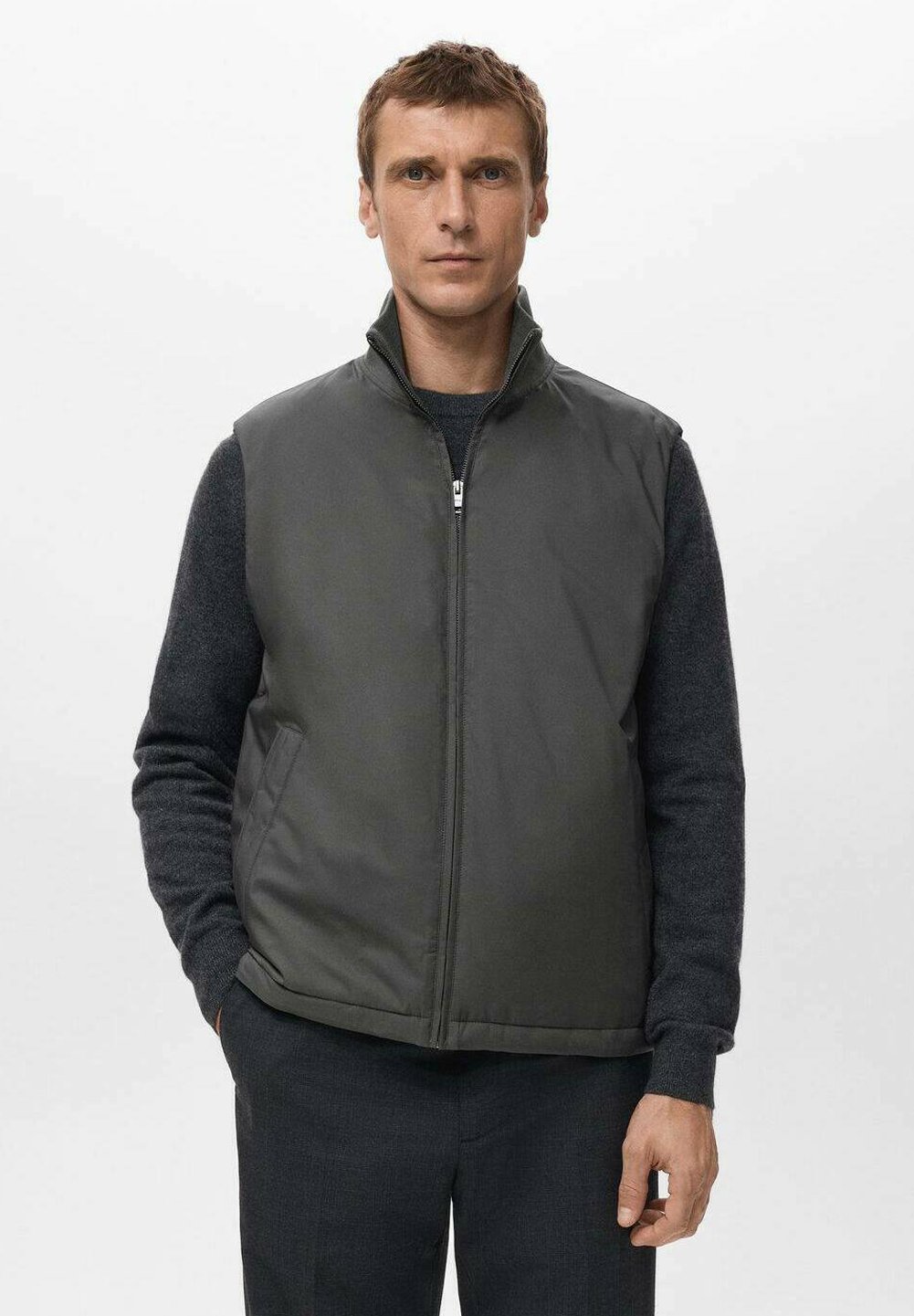 Gilet Uomo In Misto Cotone, Grigio, Con Cerniera &ndash; Gilet Classico E Comodo