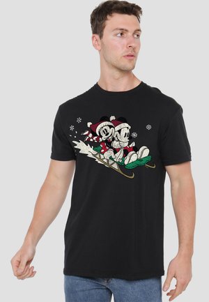 Disney, MICKEY MOUSE AND MINNIE SLEDDING FOR CHRISTMAS - T-Shirt print - black