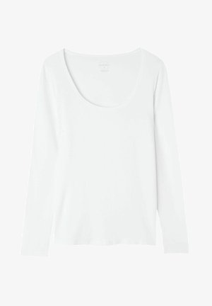 Wit shirt met lange mouwen en een ronde hals, gemaakt van een gladde, lichte stof. Heeft een ontspannen pasvorm en een eenvoudige uitstraling.