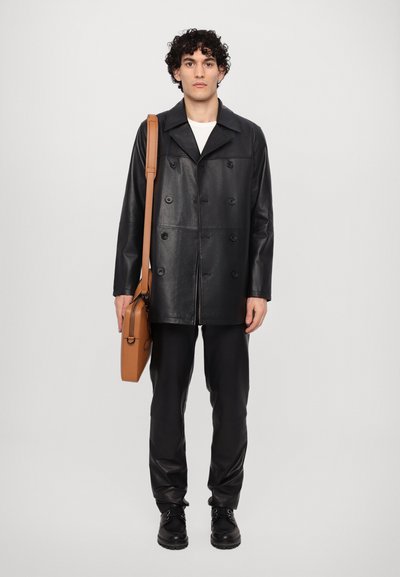 STUDIO ID PAUL DOUBLE BREASTED JACKET DISTRESSED - Manteau court - nappa black