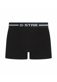 Black cotton boxer shorts with a soft elastic waistband featuring the "G-STAR" logo in gray. Smooth texture with a fitted design.