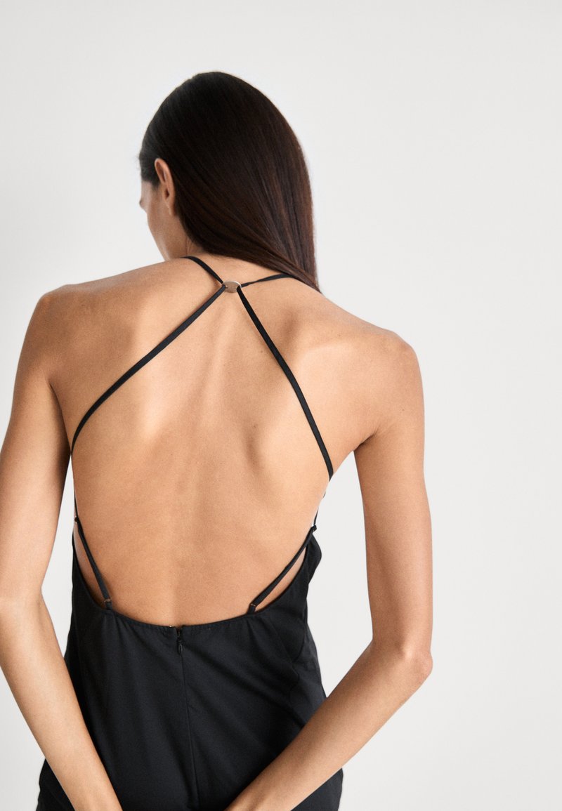 Midi Jurk Open Rug Zwart Satijnen Jurkje Mini-jurk Met