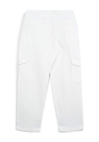 Weiße Cargo-Hosen mit elastischem Bund, seitlichen und hinteren Taschen sowie einer lockeren Passform mit geradem Bein.