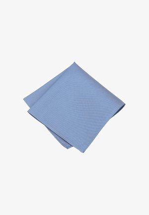 Hellblaue, strukturierte Serviette, elegant gefaltet. Hergestellt aus Stoff mit einem dezenten Rippmuster, das eine weiche und strapazierfähige Oberfläche bietet.