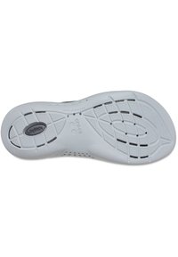 Sole dei Crocs bianchi leggeri con un motivo testurizzato e sezioni in rilievo per una migliore aderenza, e un logo circolare al centro.