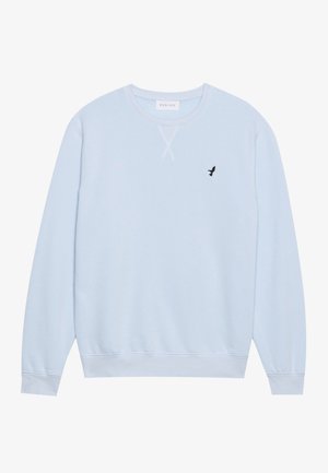 Light blue sweatshirt made of cotton with a crew neckline, ribbed cuffs, and an embroidered black bird logo on the left chest.