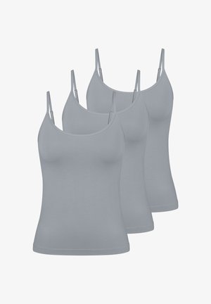 Camisoles en coton gris par lot de trois. Ils sont dotés de bretelles fines, d'un col rond et d'une texture lisse avec une coupe ajustée.