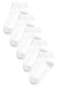 Weiße Knöchelsocken, aus einer Baumwollmischung, mit einem gerippten Saum, glatter Textur und einem dezenten rosa "next" Logo auf einer Socke. Set von fünf Socken.