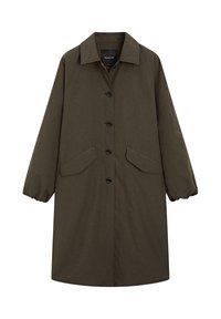 TECHNICAL FABRIC WITH BUTTON DETAIL - Trenchcoat - mottled dark brown