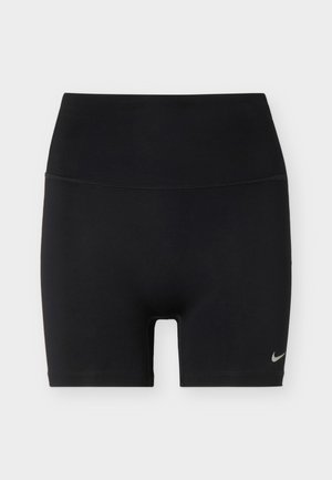 Sorte atletikshorts med høj talje og Nike-logo på nederste venstre ben, lavet af strækbar, glat stof, vist mod hvid baggrund.