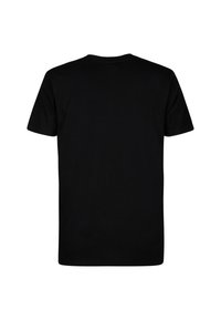 Sort bomulds T-shirt med rund hals og korte ærmer, med en glat tekstur og en ensfarvet overflade. Vist fra tilbage.