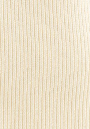Geribbeld crème-kleurig stof met een gestructureerd oppervlak, gekenmerkt door verticale lijnen en een zachte, geweven uitstraling.