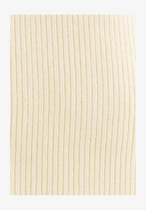 Geribbeld crème-kleurig stof met een gestructureerd oppervlak, gekenmerkt door verticale lijnen en een zachte, geweven uitstraling.