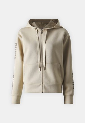 Guess HOOD STUDS LOGO - Cipzáras pulóver - foamy taupe