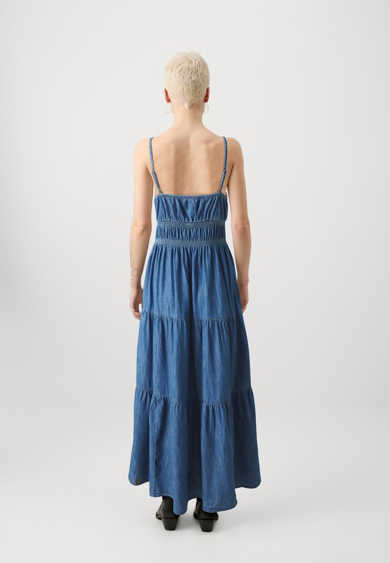 gap tiered denim dress Gap Factory Women's Tiered Denim Western Midi Dress Medium Wash Size M
