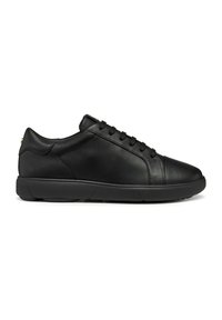 Baskets en cuir noir au design épuré, à bout rond et surface texturée. Elles disposent de lacets plats et d'un col rembourré pour le confort.