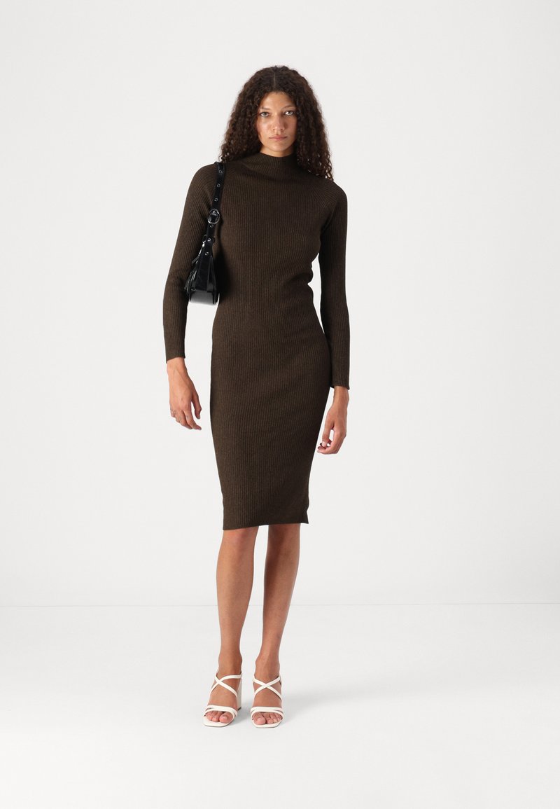 brown polka dot dress with sleeves Long Sleeve Turtleneck Maxi main image 1