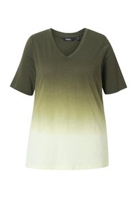 Ulla Popken DIP DYE GRADIENT SHORT SLEEVE V-NECK TEE - Triko s potiskem - pistachio