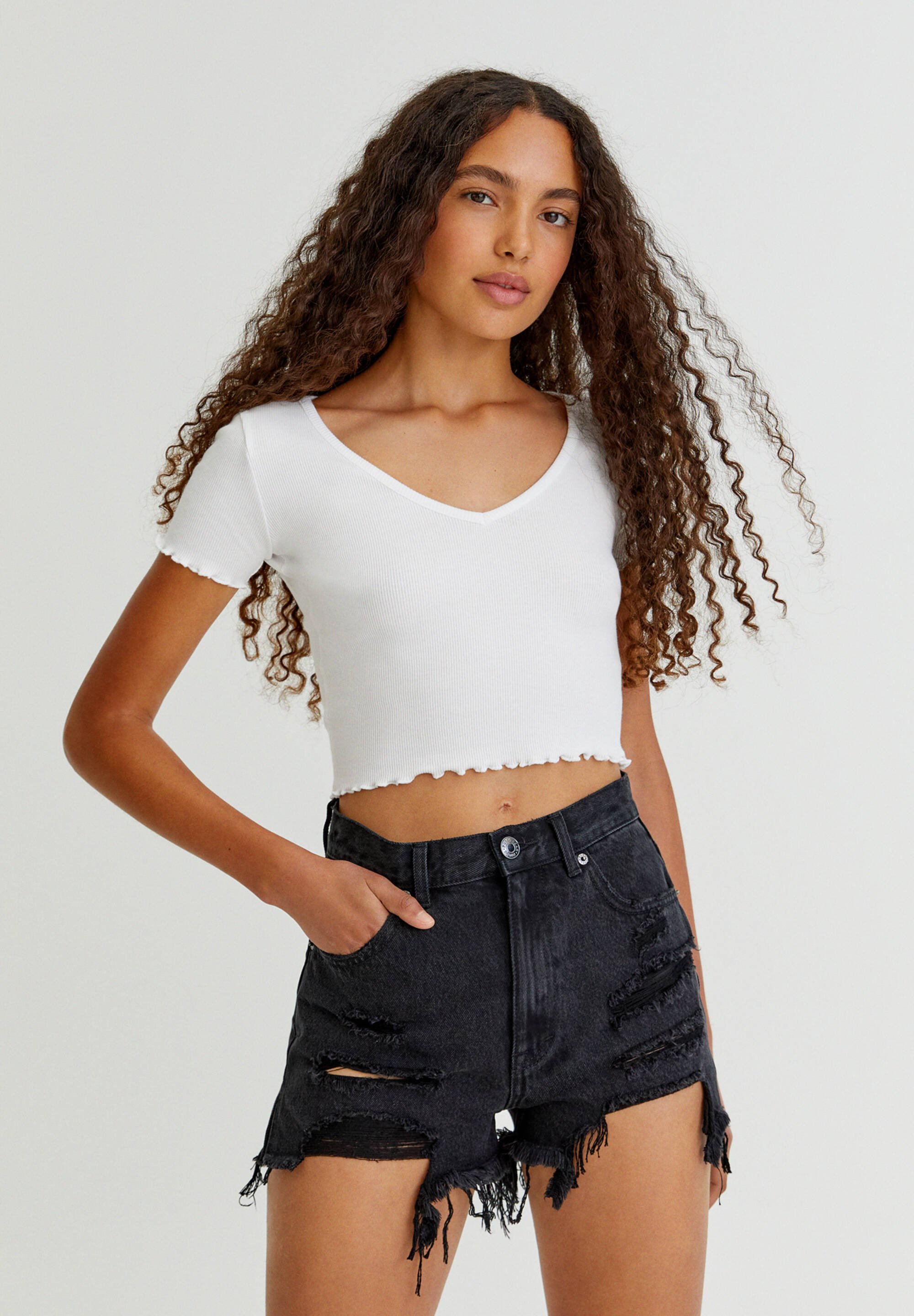 PULL\u0026BEAR Mom fit denim shorts - Shorts di jeans - black/nero - Zalando.it