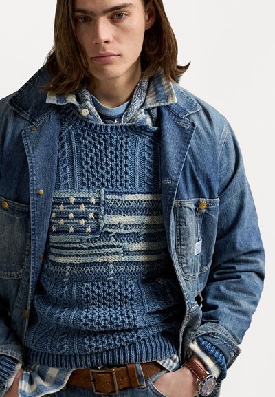 Polo Ralph Lauren ARAN KNIT FLAG COTTON SWEATER - Pulover - indigo combo