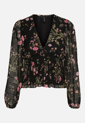 Vero Moda, VMROSA V NECK SMOCK - Camiseta de manga larga - black/pink