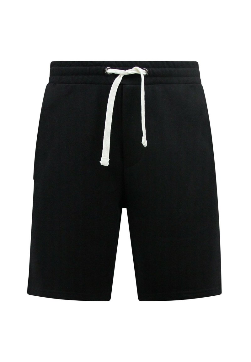 Zwarte katoen short met een elastische tailleband, witte trekkoord en zijzakken. Gladde textuur en recht gesneden ontwerp.