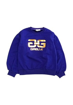 Felpa viola con un logo dorato con doppia "G" e il nome del marchio "GAELLE". Presenta polsini a costine e un design a girocollo.
