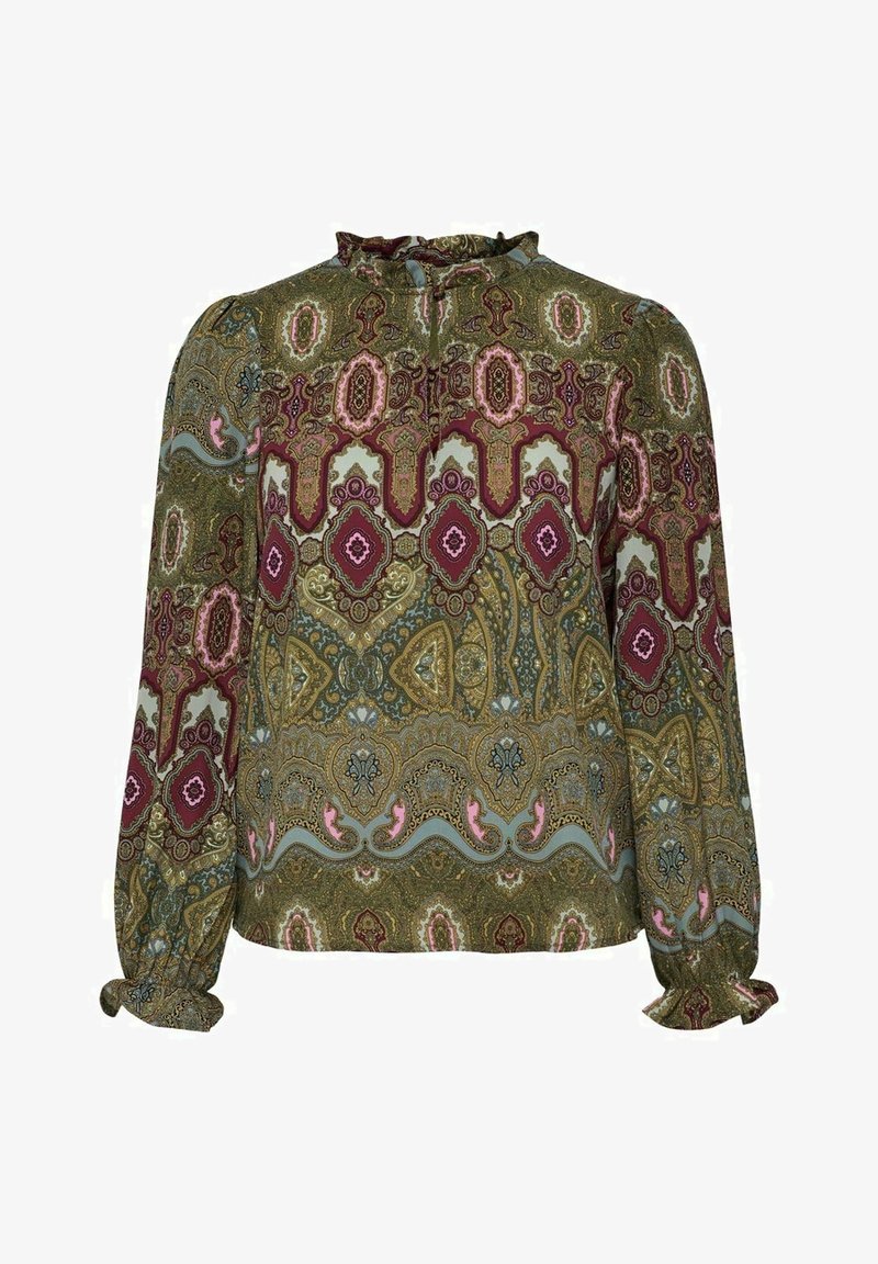 Paitatakki pitkällä hihalla, jossa on röyhelökaulus ja paisleymalja vihreässä, viininpunaisessa, vaaleanpunaisessa ja kultaisessa sävyssä. Pehmeää kangasta, hieman löysä malli.