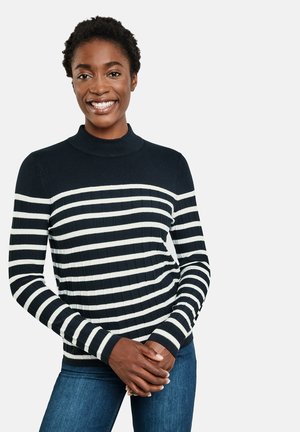 LANGARM RUNDHALS MIT LÄNGSBIESEN - Strickpullover - blau ecru weiss ringel