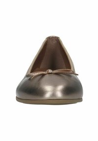 Bronzen metallic ballet flats met een ronde neus, voorzien van een kleine strikaccent aan de voorkant. Gladde textuur en plat design van de zool.