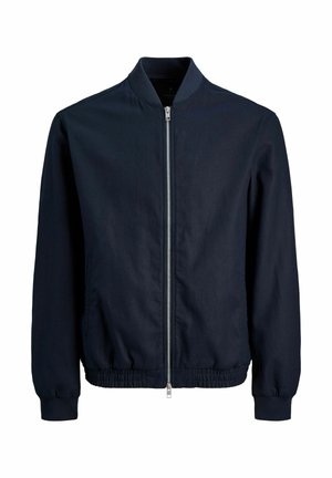 Námornícka bomber bunda so zipsom vpredu, elastickými manžetami a lemom a klasickým golierom. Vyrobená z hladkej textílie s jemne textúrovaným povrchom.