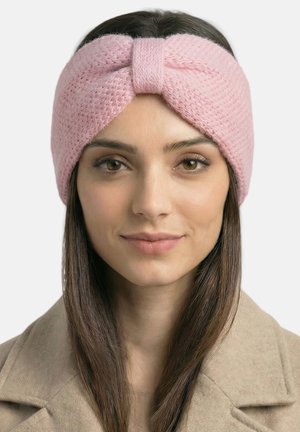 Cinta para la cabeza de punto rosa con un detalle de nudo frontal. Diseño texturizado y material suave, adecuada para brindar calidez y estilo en climas más frescos.