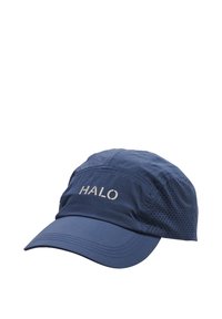 Blauwe lichtgewicht pet met ventilatiegaten aan de zijkanten en "HALO"-logo gedrukt op het midden voor.