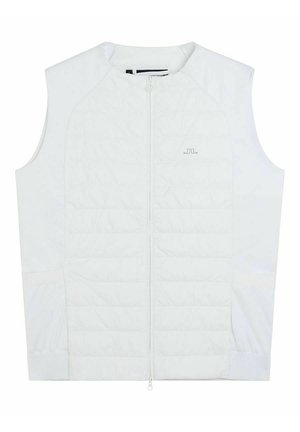 Veste matelassée blanche sans manches avec fermeture éclair devant et petit logo brodé sur la poitrine gauche.
