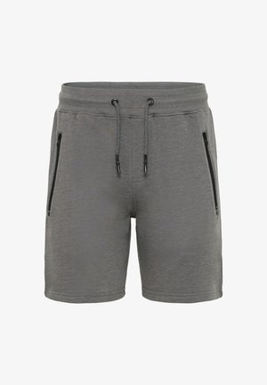 Grijze katoenen shorts met een elastische tailleband met trekkoord, twee ritszijvakken en een gladde textuur.