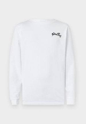 Maglietta a maniche lunghe bianca in cotone, con un logo nero sulla parte sinistra del petto. Design con scollo rotondo e vestibilità standard.