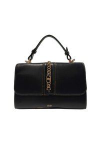 Borsa a mano in pelle nera con manico superiore, dettaglio in catena dorata e piccolo logo GAUDI al centro in basso.