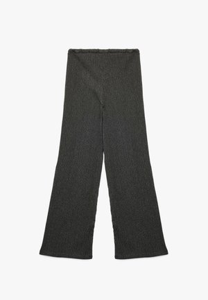 Rippierte, dunkelgraue, weite Hosen mit hohem Taillenbund. Sanfter Stoff und weit auslaufende Form erhöhen den Komfort und die Beweglichkeit.