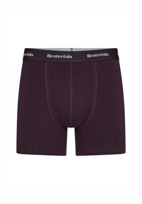 Dark purple boxer briefs with a black waistband featuring the brand name "Resteröds" in white, smooth texture, and mid-length design.