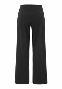 Zwarte brede broek met een zachte textuur, voorzien van een hoge tailleband en een ongecompliceerd ontwerp voor een minimalistische uitstraling.