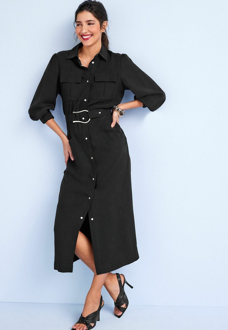 Next BELTED BUTTON DOWN SHIRT DRESS Blousejurk black/zwart Zalando.nl