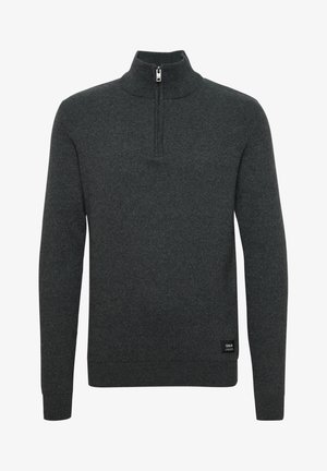 Halli kaelusega hall zip-up särk, mis on valmistatud pehmest kudumismaterjalist. Omab pikki varrukaid, kõrget krae ja väikest brändi sildit hemis.