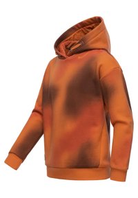 Huvtröja i orange och brun gradient. Tillverkad av mjukt tyg med ribbade ärmslut och nederkant. Har en justerbar huva och en diskret logotyp.