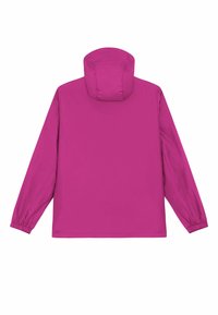 Veste à capuche magenta vif à manches longues avec poignets élastiques, vue de dos sur fond blanc.