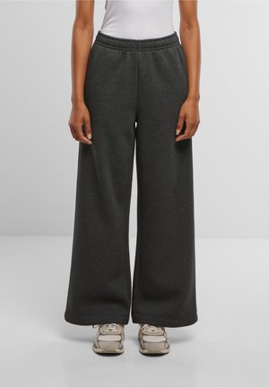 Urban Classics LADIES FLUFFY WIDELEG TRACKPANTS - Παντελόνι φόρμας - charcoal
